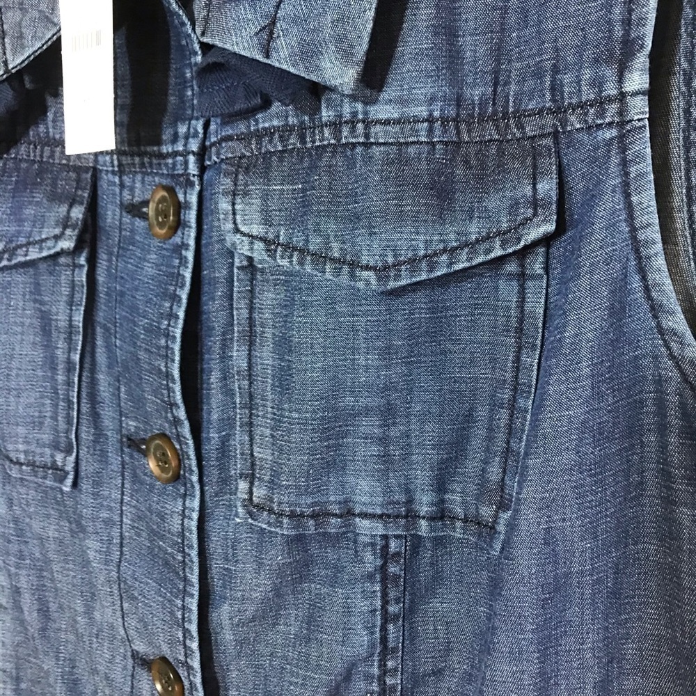 Talbots Blue Chambray Linen Blend Sleeveless Button Vest XS NWT Safari Pockets - Picture 6 of 10
